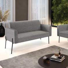 Sofá Namoradeira 2 Lugares Pé de Ferro Preto Marisa Linho Grafite - DR