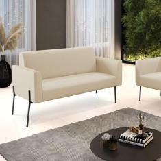 Sofá Namoradeira 2 Lugares Pé de Ferro Preto Marisa material sintético