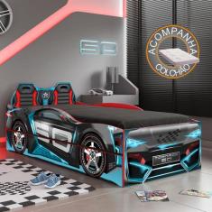 Bicama Infantil Carro Tornado Fun Preto Azul Pura Magia + Colchão Orto