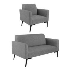 Sofá Namoradeira com Poltrona Pés Villach Marisa Linho - DRossi, A26 G