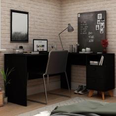 Escrivaninha De Canto 2 Gavetas Havana Preto - Gelius