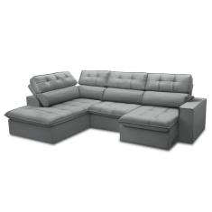 Sofá 5 Lugares Retrátil e Reclinável Arezzo com Chaise Esquerdo Veludo Prata