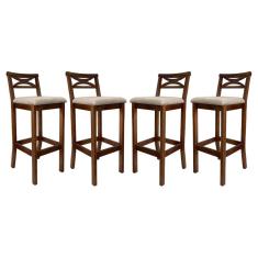 Kit 4 Banquetas Média Estofada para Bancada Madri Madeira Castanho Suede Bege CCS