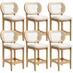 Kit 6 Banquetas Baixa Bar Cozinha Sala De Jantar Betta L02 Tela Linho Cru - Lyam Decor