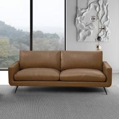 Sofá Decorativo 3 Lugares Paloma 223cm Sala de Estar Pés em Aço Couro 