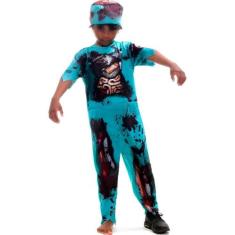 Fantasia Halloween Infantil Menino Médico Zumbi Macacão Longo Sangue e