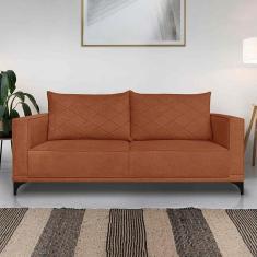 Sofá Living 2 Lugares Com Pés De Ferro Almofadas Soltas 160cm Neso Bouclê Terracota