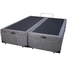 Cama Box Baú Bipartido Queen Size Suede Cinza Blindado com Pistões a G