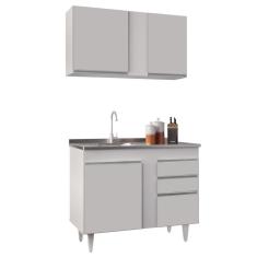 Armário Aéreo Indiana E Balcão Gabinete 100cm Com Pia Inox Luziania Branco - Lumil