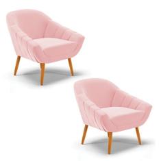 Kit 02 Poltronas Giovana Suede Pés Palito Castanho D03 - D'Rossi - DRo