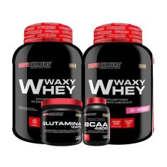 KIT - 2x Whey Protein Waxy Whey 2kg + Glutamina 500g + BCAA 4800 250 Cápsulas - Bodybuilders-Unissex