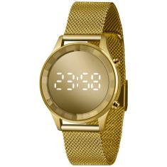 Relógio Feminino Lince Digital LDG4648L CXKX Pulseira de Aço Mesh Dourado