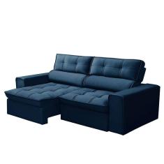 Sofá Retrátil E Reclinável 2 Lugares 200cm Welton Veludo Azul G22 - Gran Belo