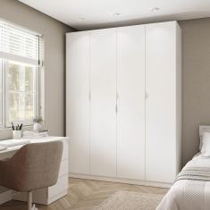 Guarda Roupa Modulado 4 Portas com Cabideiro Hera CabeCasa MadeiraMadeira Branco Geada/Cromado