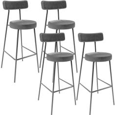 Kit 04 Banquetas Altas Estrutura Em Aço Milão F01 Preto