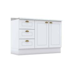 Balcão de Cozinha Americana p/ Pia 3 Gavetas e 2 Portas c/Tampo 120cm Branco - Henn