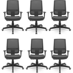 Kit 6 Cadeiras para Escritório Ergonômica Presidente Brizza Nr17 Plaxmetal Preto