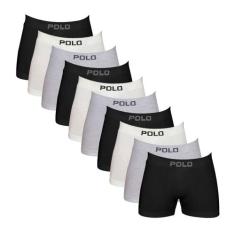 Kit 10 Cuecas Boxer Algodão Box Masculina Cotton 781 - Polo Star, Sort