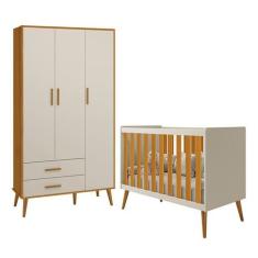 Jogo de Quarto Infantil Isis Guarda Roupa 3 Portas e Berço Areia/Savan