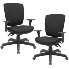 Kit 02 Cadeiras de Escritório Diretor Office Giratória Preto Alta Flex