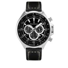 Relógio Pulso Jean Vernier Masculino Couro Preto JV01373, Preto