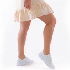 Tênis Feminino Couro Usaflex Ergonômico Cadarço Elástico-Feminino