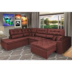 Sofa de Canto Retrátil e Reclinável com Molas Cama Inbox Platinum Esquerdo 3,00x2,36 Suede Vinho