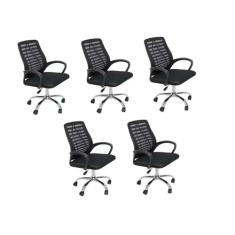 Conjunto 5 Cadeiras Escritório Office Diretor com Encosto e Rodízio Cádis Preto