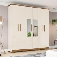 Guarda-roupa Casal 6 Portas 3 Gavetas com Espelho Cover Nature/off White