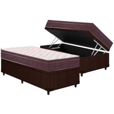 Cama Box Baú Solteiro: Colchão Ortopédico Ortobom D28 / EP Airtech 60 + Base CRC Courano Brown(88x188x18)