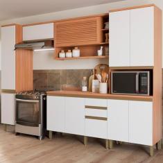 Cozinha Completa Macadâmia 10 Portas 3 Gavetas Freijó/Branco 914427 - 