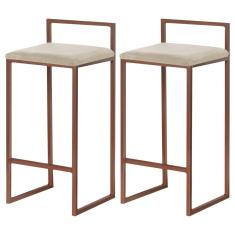 Kit 2 Banquetas Decorativa Jasmine Base Bronze Veludo Bege