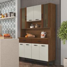 Armário De Cozinha Compacta 8 Portas 2 Gavetas Golden - Nogueira-off White-cp-ripado