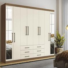 Guarda-roupa Casal 8 Portas 6 Gavetas Master com Espelho Jatobá/Areia