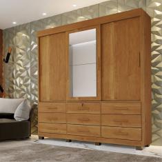 Guarda-roupa Londres com Espelho e 9 Gavetas Cinamomo/Cinamomo Off - White