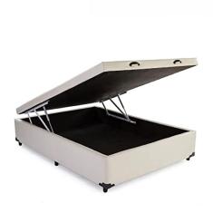 Cama Box Baú Casal Sintético Bege Com Pistão A Gás
