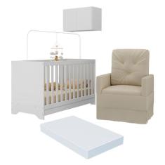Berço 3 em 1 com Colchão Poltrona e Armário Aéreo 2 Portas Multimóveis