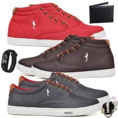 Kit 3 Tênis Casual + Acessórios + Relógio Dia a Dia Macio-Masculino
