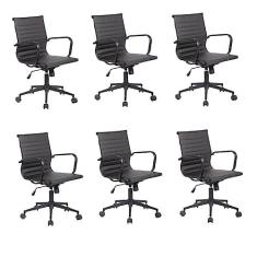 Conjunto 6 Cadeiras de Escritório Presidente Sevilha Baixa com Base Office aço preto Rivatti Preto