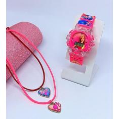 Kit Relógio Infantil Digital Pisca Led + Colar Duplo Amizade Meninas M