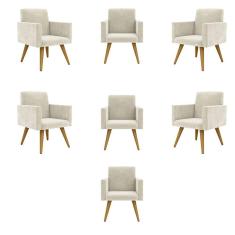 Kit 07 Cadeiras Poltronas Decorativa - Escritório - Recepção Cor:bege