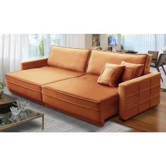 Sofá Sem Caixa Retrátil e Reclinável 2,10m com Molas Karen Veludo Terracota Adonai Estofados