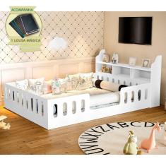 Cama Casal Design Montessoriana Helo com Nicho Branca Incluso Lousa Mágica