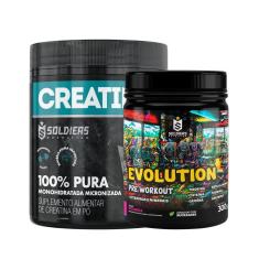 Kit: Creatina Monohidratada Pote 300g 100% Pura + Pré Treino Evolution 300g - Soldiers Nutrition-Unissex