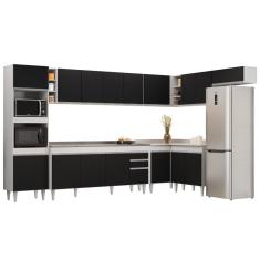 Armário de Cozinha Modulada de Canto 9 Peças CP06 Balcão com Pia Inox Branco/Preto - Lumil