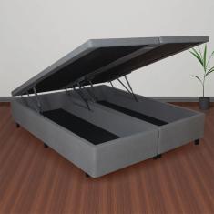 Base Box Baú Casal Bipartido 138x188x42cm Courino com Pistão a Gás