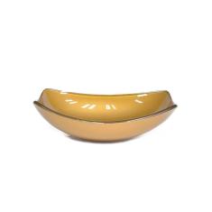 Cuba De Apoio Vidro Oval Chanfrada Dourado Real 51cm