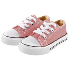 Mvlsoct Tênis infantil de lona com cadarço para meninos e meninas, rosa, 21