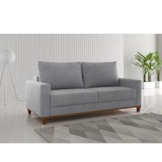 Sofá 3 Lugares Linho 180cm Vicente Viero Móveis, Linho Inox