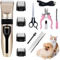 Maquininha Tosa Kit Pet Silenciosa Aparador Recarregável Cachorro Gato